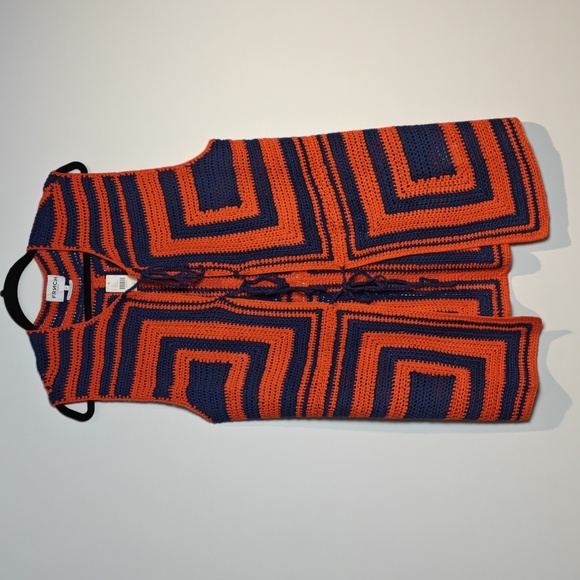 FRNCH Jackets & Blazers - FRNCH NWT Cybille Sleeveless Crochet Jacket Vibrant Orange and Blue Knit Medium